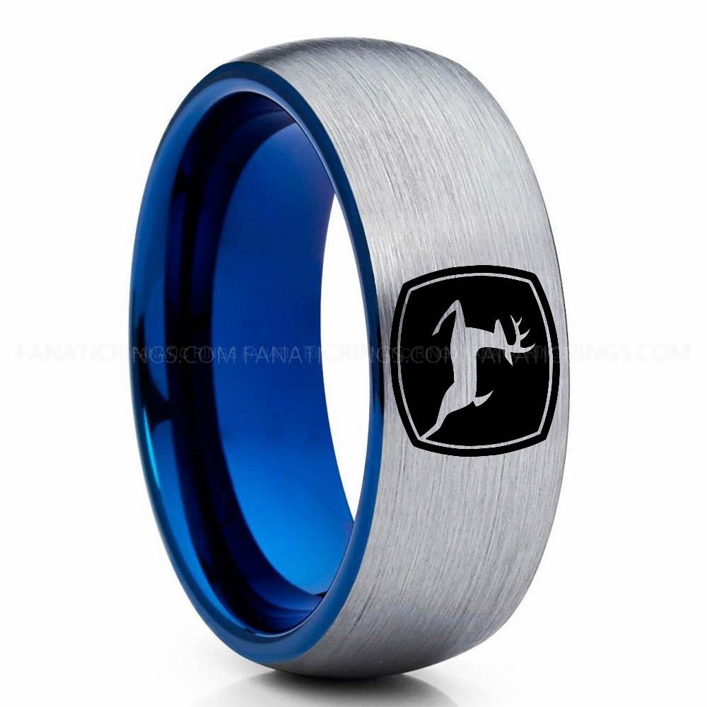 Deere Silver Blue John Deere Ring, John Deere Wedding Ring, Deere Wedding Band, Farmer Jewelry - Image 1