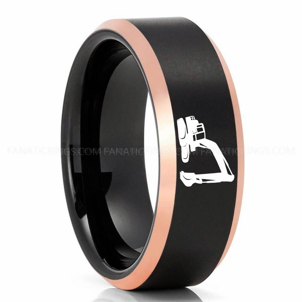 Excavator Black Rose Gold Backhoe Ring, Excavator Ring, Tractor Ring, Construction Machinery Ring, Backhoe Jewelry, Excavation Machinery Ring, Bulldozer Ring - Image 1