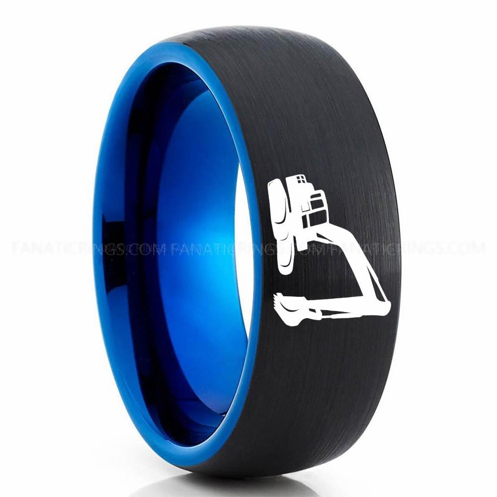 Excavator Blue Black (2) Backhoe Ring, Excavator Ring, Tractor Ring, Construction Machinery Ring, Backhoe Jewelry, Excavation Machinery Ring, Bulldozer Ring - Image 1