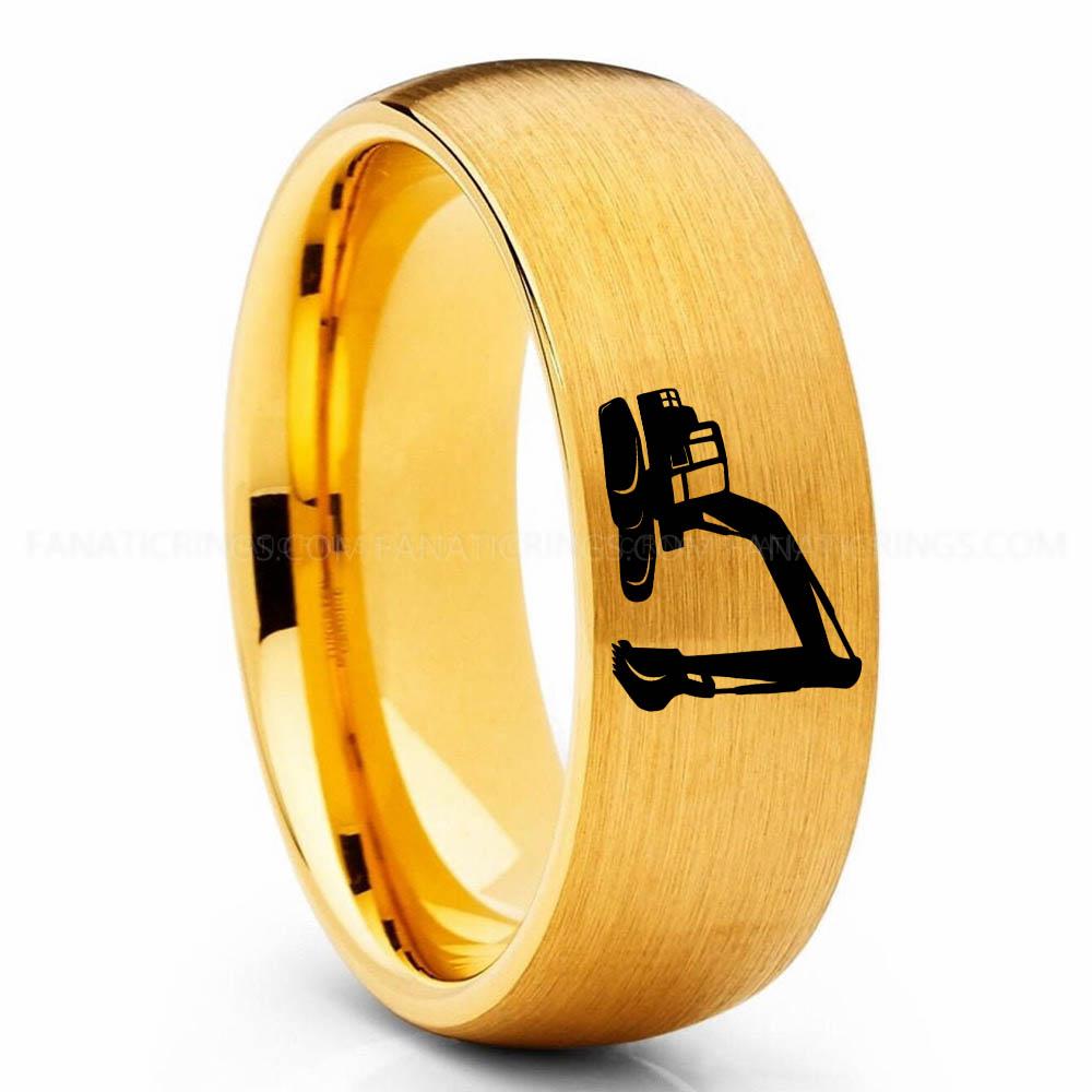 Excavator Gold Backhoe Ring, Excavator Ring, Tractor Ring, Construction Machinery Ring, Backhoe Jewelry, Excavation Machinery Ring, Bulldozer Ring - Image 1