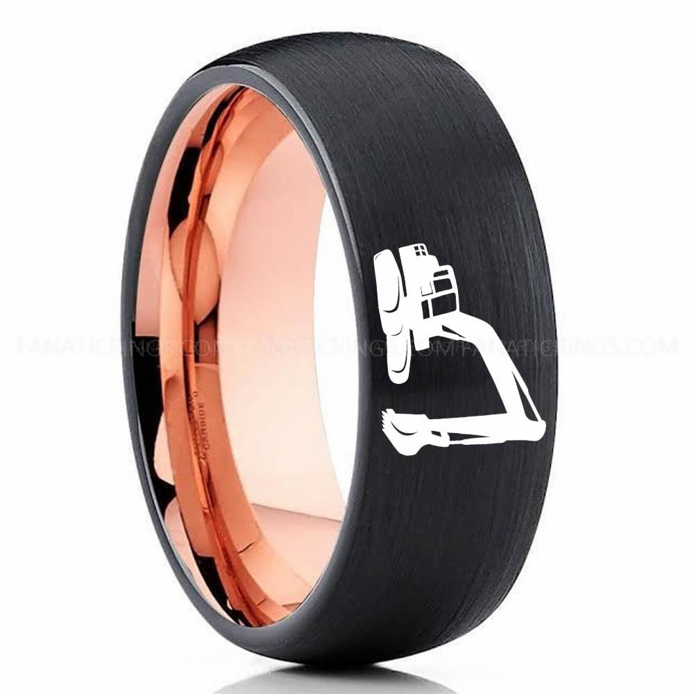 Excavator Pink Black Backhoe Ring, Excavator Ring, Tractor Ring, Construction Machinery Ring, Backhoe Jewelry, Excavation Machinery Ring, Bulldozer Ring - Image 1