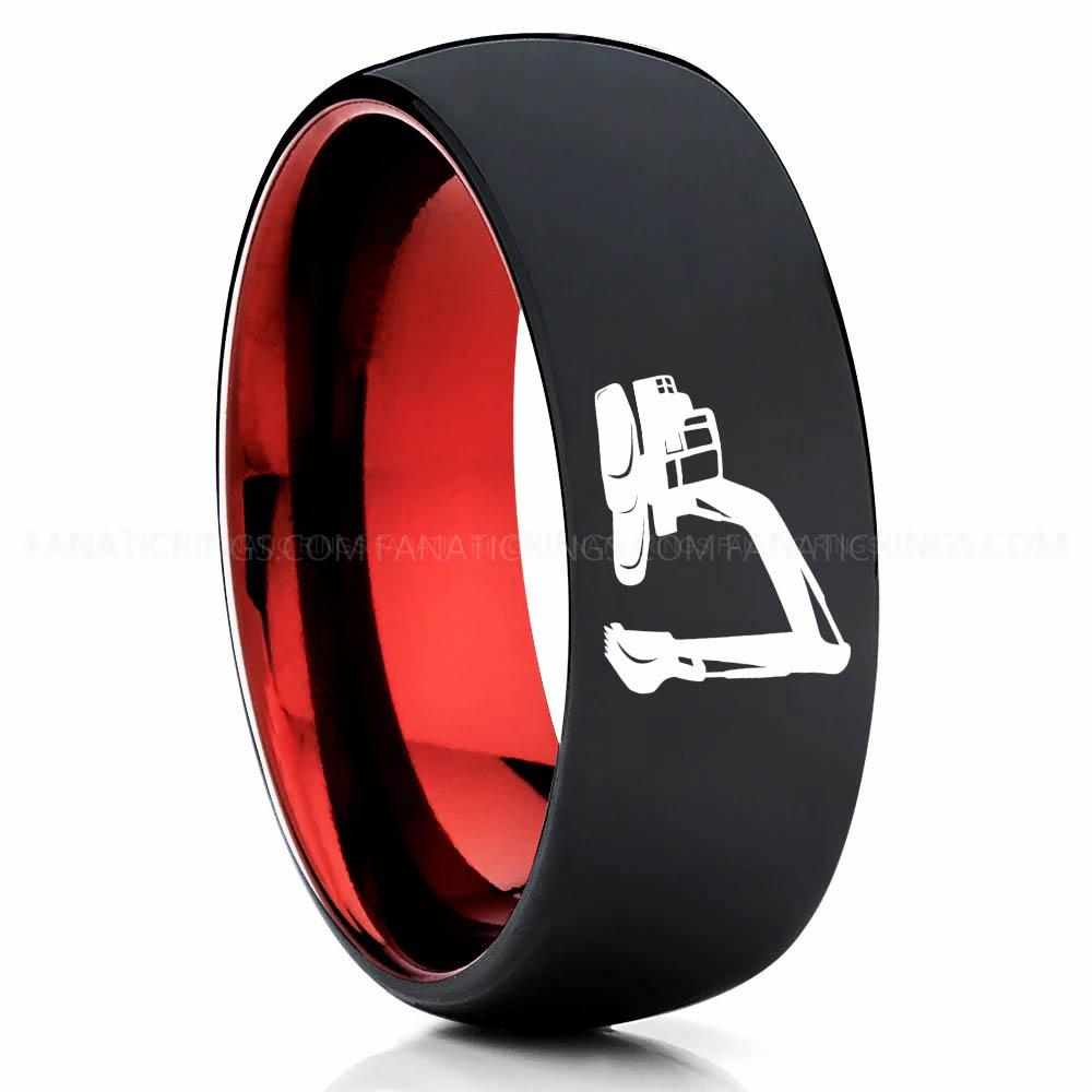 Excavator Red Black Backhoe Ring, Excavator Ring, Tractor Ring, Construction Machinery Ring, Backhoe Jewelry, Excavation Machinery Ring, Bulldozer Ring - Image 1