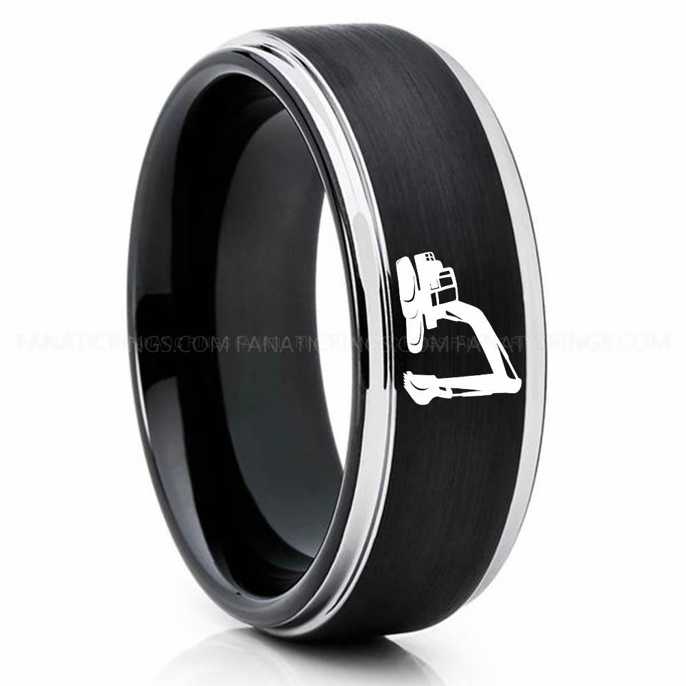 Excavator Silver Black Backhoe Ring, Excavator Ring, Tractor Ring, Construction Machinery Ring, Backhoe Jewelry, Excavation Machinery Ring, Bulldozer Ring - Image 1