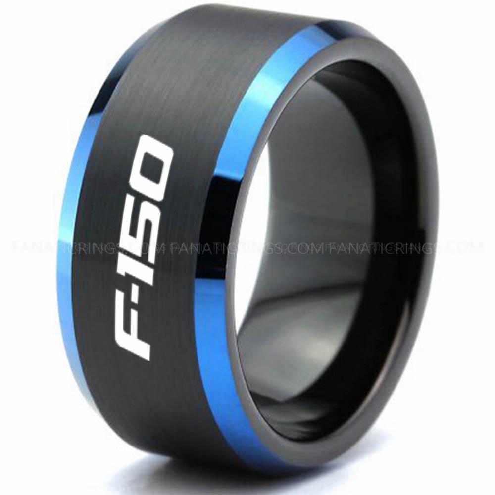 F-150 Black Blue Ford F150 Ring, Black Ford Ring, Black Tungsten Ring, Pickup Truck Ring, Black Wedding Ring, Ford Jewelry - Image 1