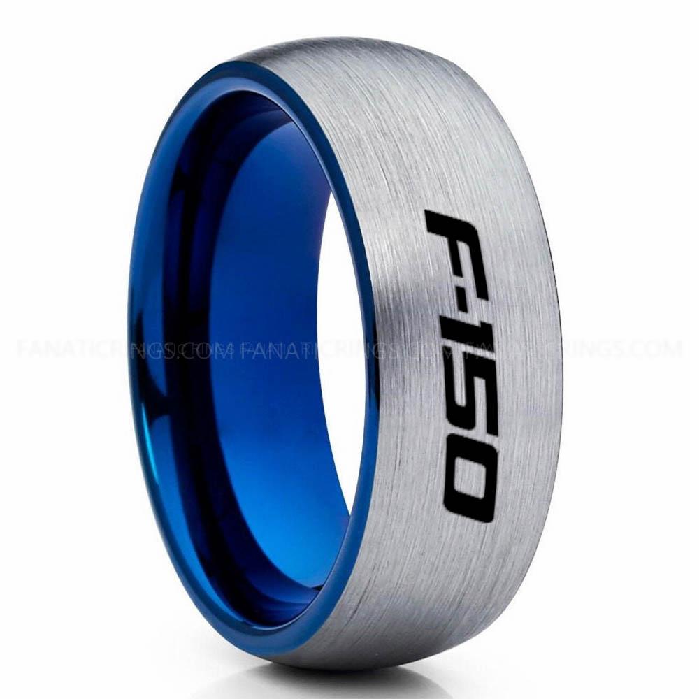 F-150 Silver Blue Ford F150 Ring, Silver Ford Ring, Silver Tungsten Ring, Pickup Truck Ring, Silver Wedding Ring, Ford Jewelry - Image 1