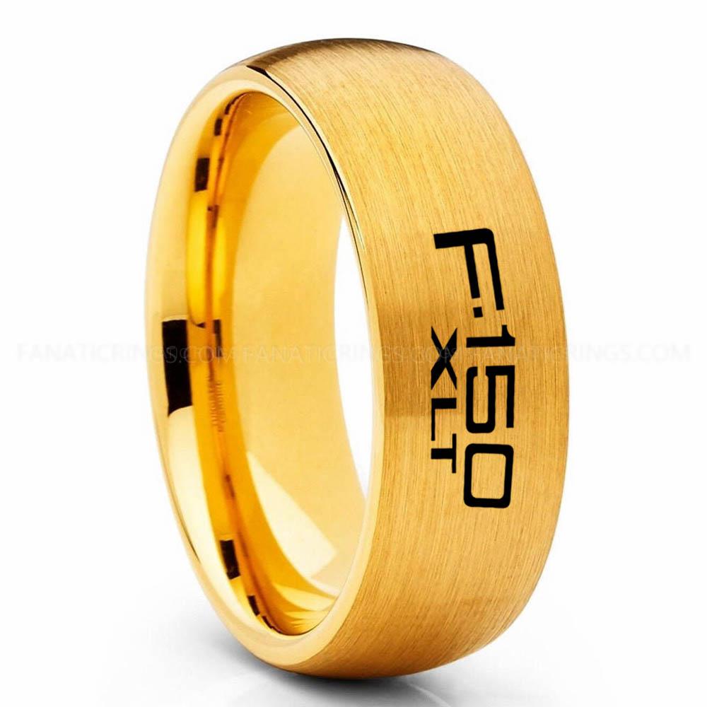 F-150 XLT Gold Ford F150 Ring, Blue Ford Ring, Blue Tungsten Ring, Pickup Truck Ring, Blue Wedding Ring, Ford Jewelry - Image 1