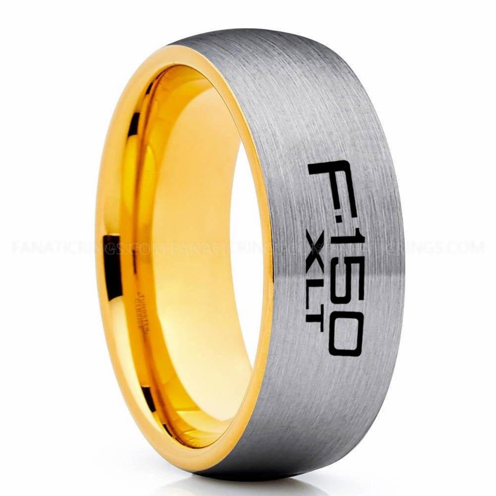 F-150 XLT Silver Gold Ford F150 Ring, Silver Ford Ring, Silver Tungsten Ring, Pickup Truck Ring, Silver Wedding Ring, Ford Jewelry - Image 1