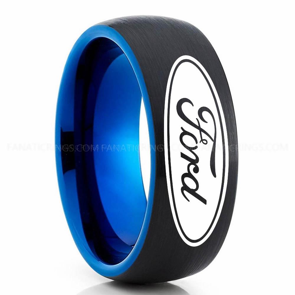 Ford Blue Black (2) Ford Ring, Ford Wedding Band, Ford Wedding Ring, Ford Jewelry - Image 1