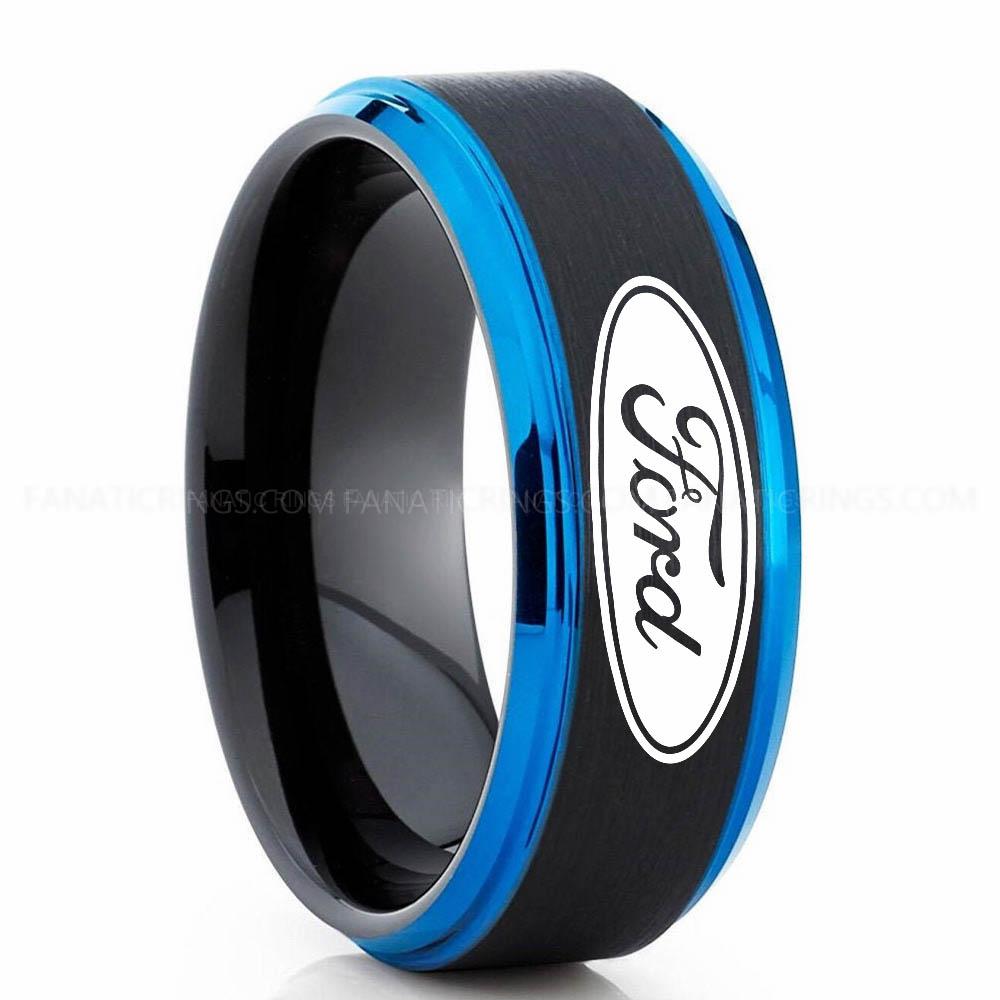 Ford Blue Black Ford Ring, Ford Wedding Band, Ford Wedding Ring, Ford Jewelry - Image 1
