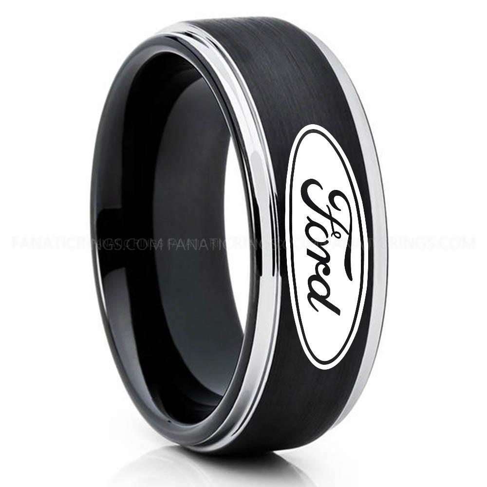 Ford Silver Black Ford Ring, Ford Wedding Band, Ford Wedding Ring, Ford Jewelry - Image 1