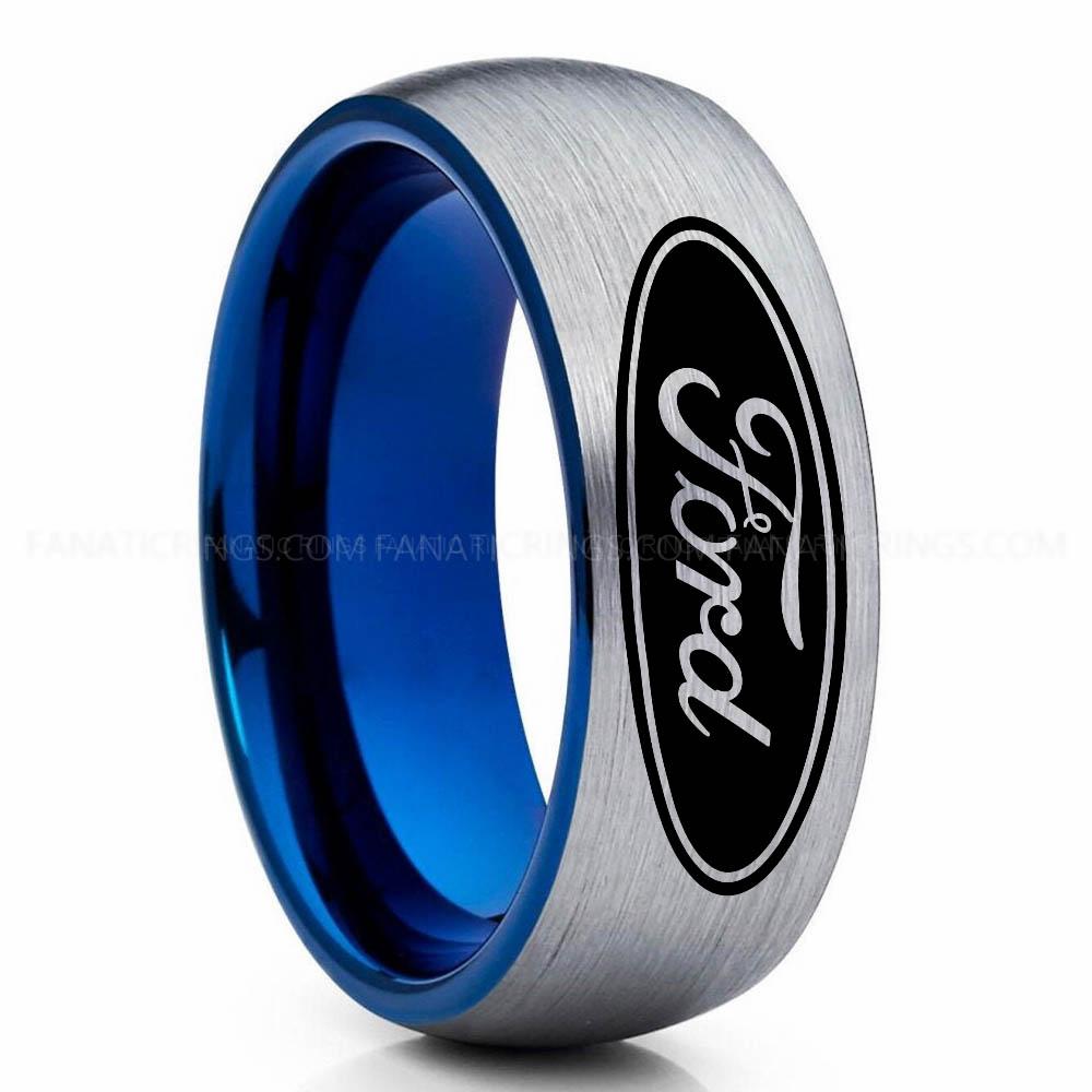 Ford Silver Blue Ford Ring, Ford Wedding Band, Ford Wedding Ring, Ford Jewelry - Image 1