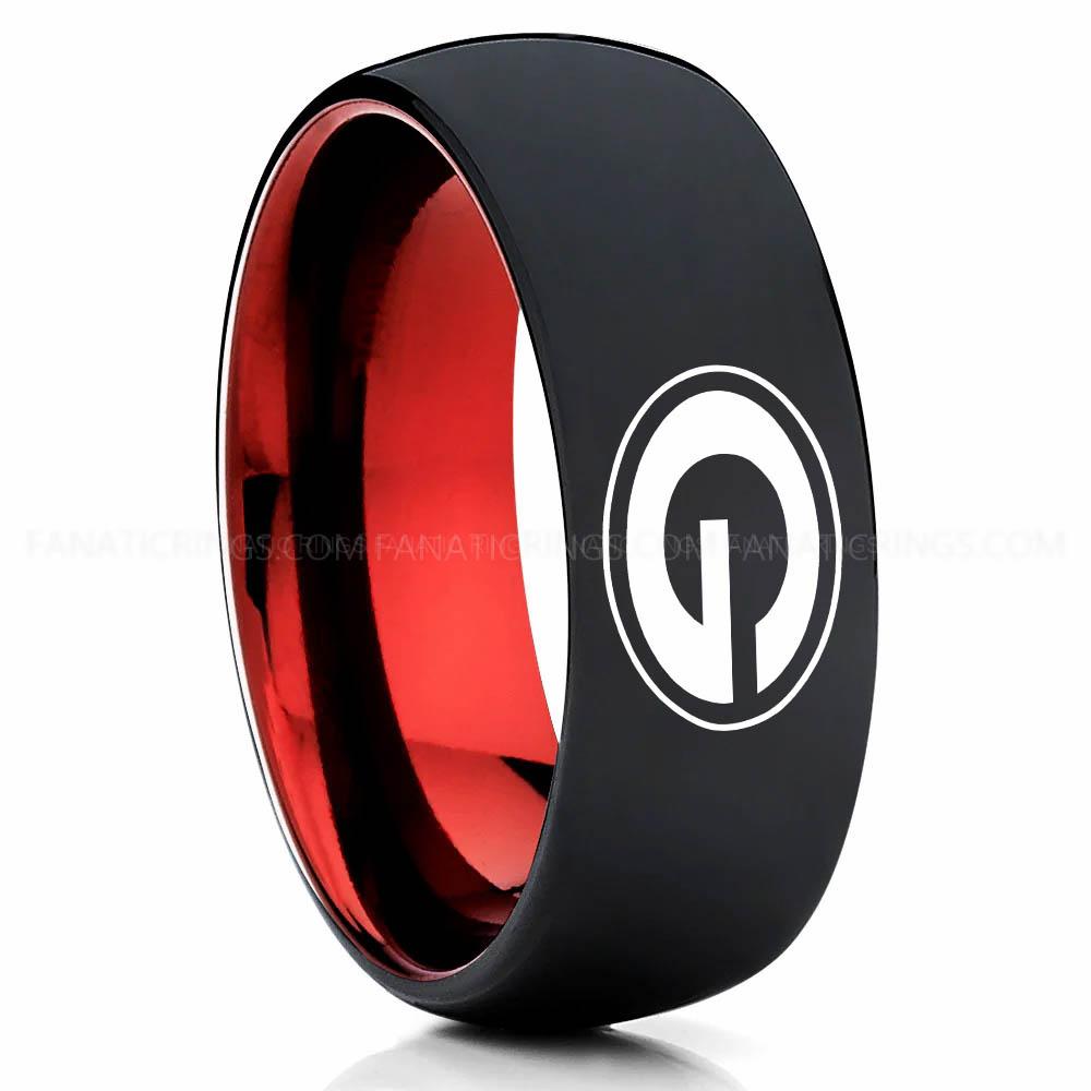 G Black Red Packers Ring, Packers Wedding Band, Packers Wedding Ring, Packers Jewelry - Image 1
