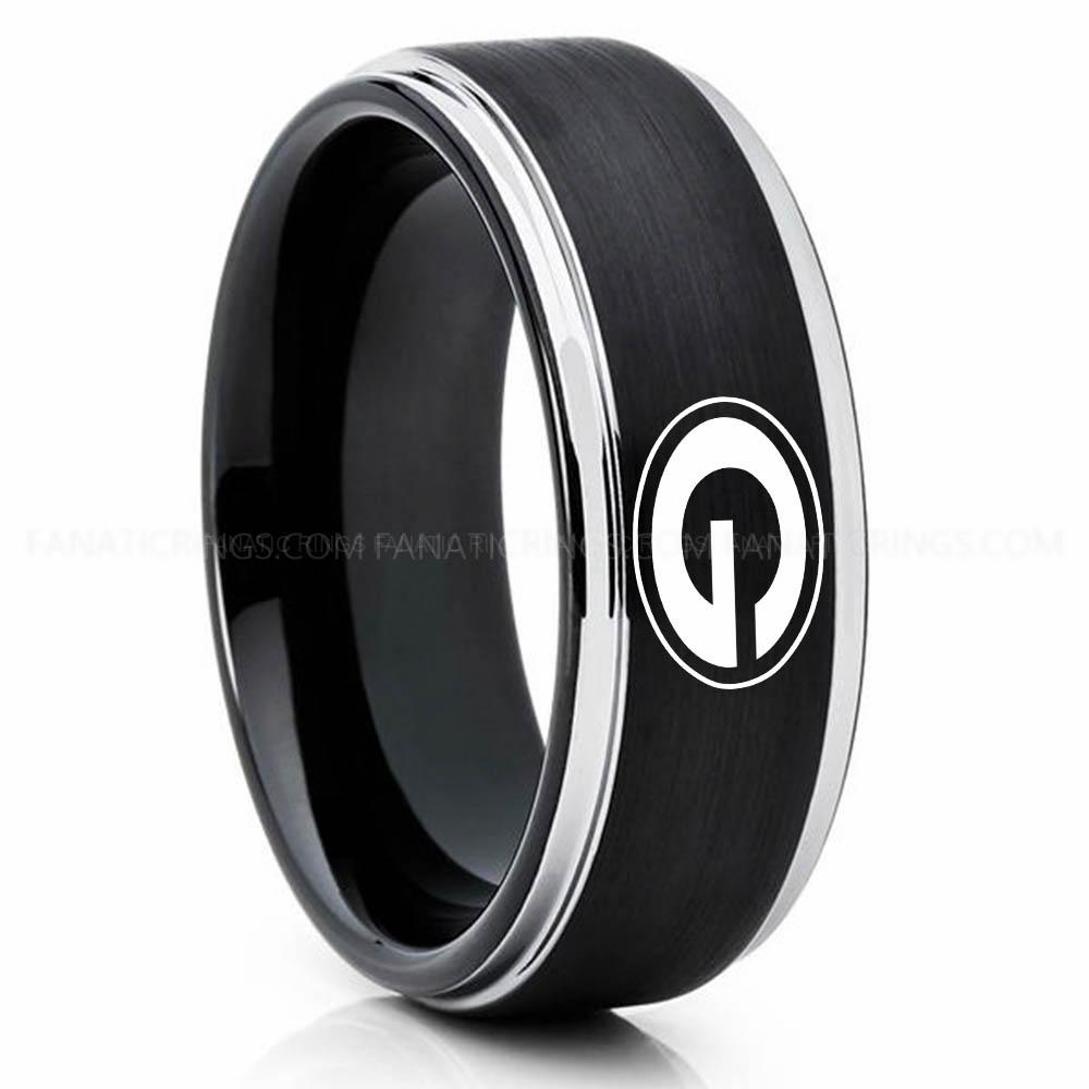 G Black Silver Packers Ring, Packers Wedding Band, Packers Wedding Ring, Packers Jewelry - Image 1