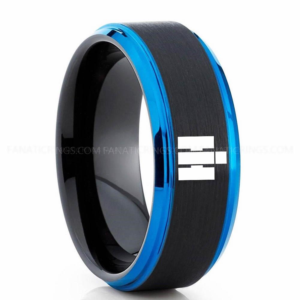 H Blue Black (2) International Harvester Ring, International Harvester Wedding Ring, International Harvester Ring Wedding Band, Farmer Jewelry - Image 1