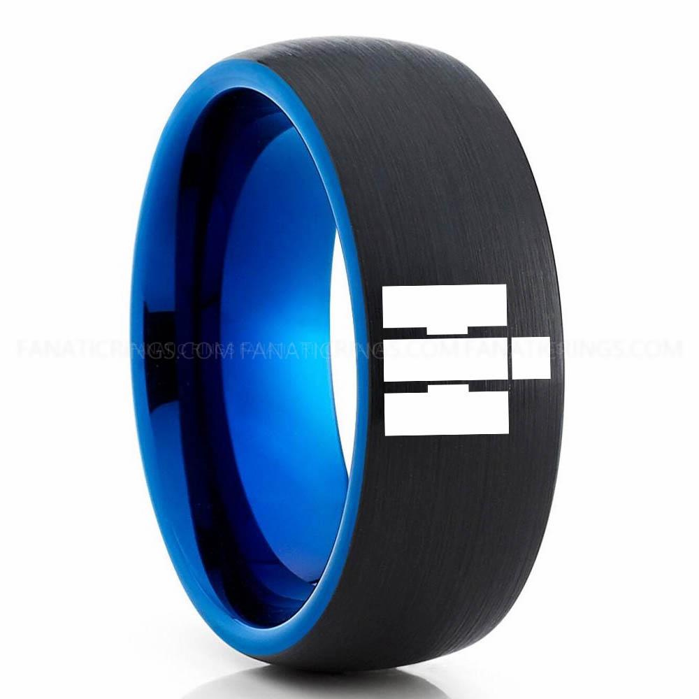 H Blue Black International Harvester Ring, International Harvester Wedding Ring, International Harvester Ring Wedding Band, Farmer Jewelry - Image 1