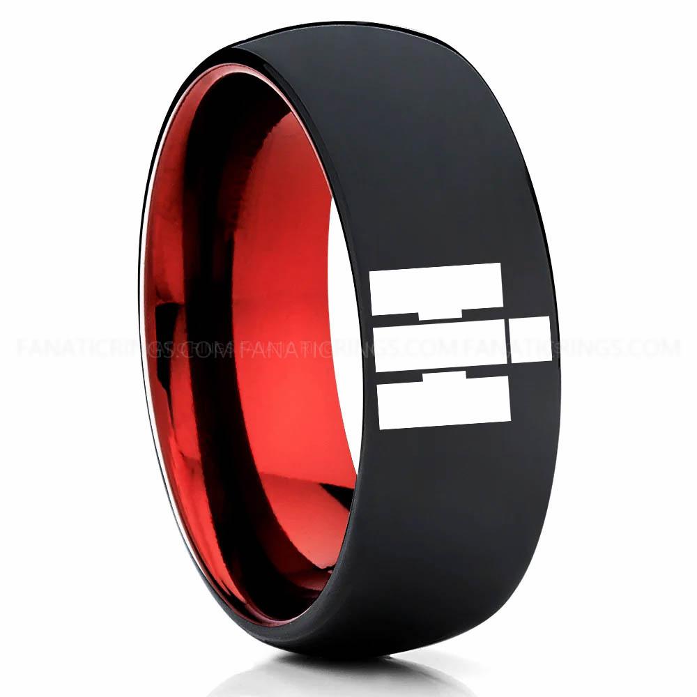 H Red Black International Harvester Ring, International Harvester Wedding Ring, International Harvester Ring Wedding Band, Farmer Jewelry - Image 1
