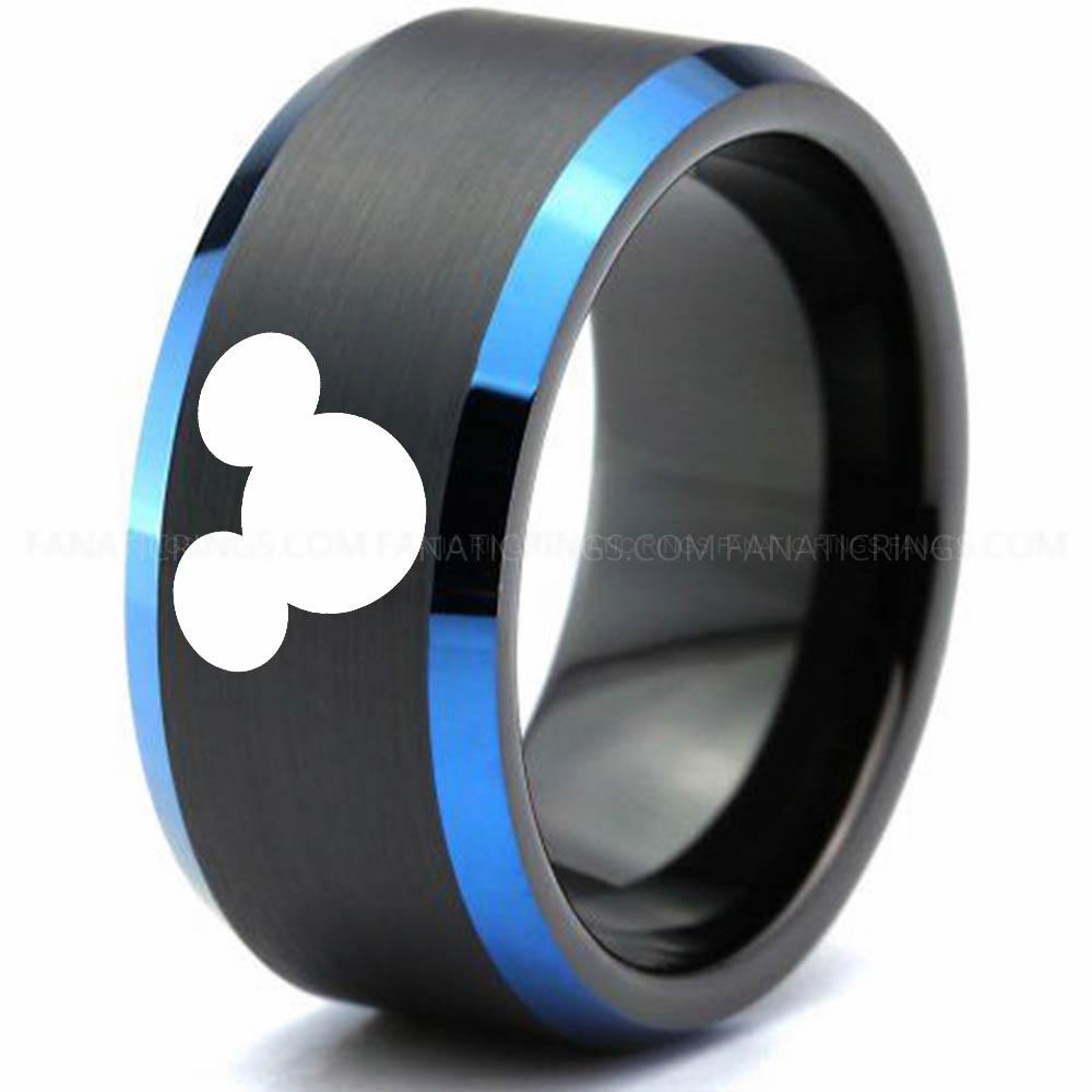 Head Black Blue Mickey Mouse Ring, Mickey Mouse Jewelry, Mickey Mouse Wedding Band, Mickey Mouse Wedding Ring - Image 1