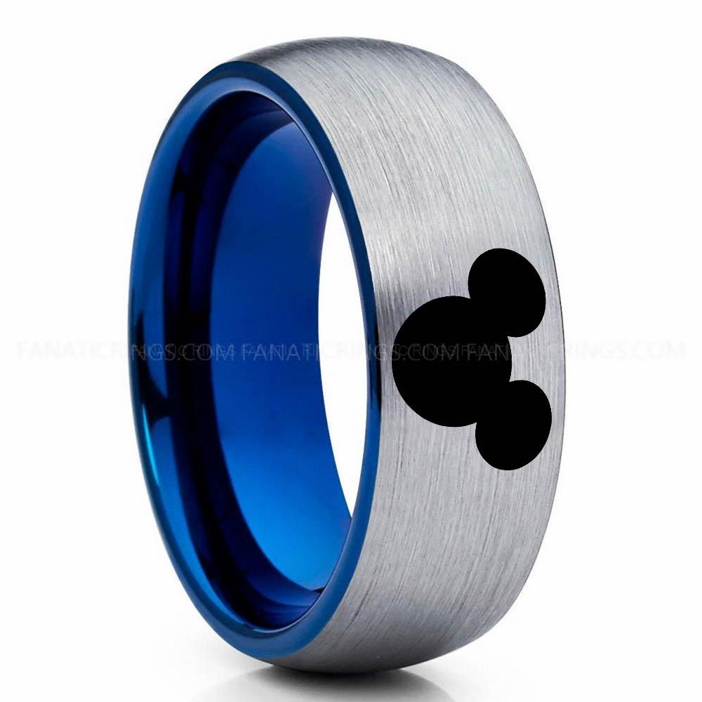 Head Silver Blue Mickey Mouse Ring, Mickey Mouse Jewelry, Mickey Mouse Wedding Band, Mickey Mouse Wedding Ring - Image 1