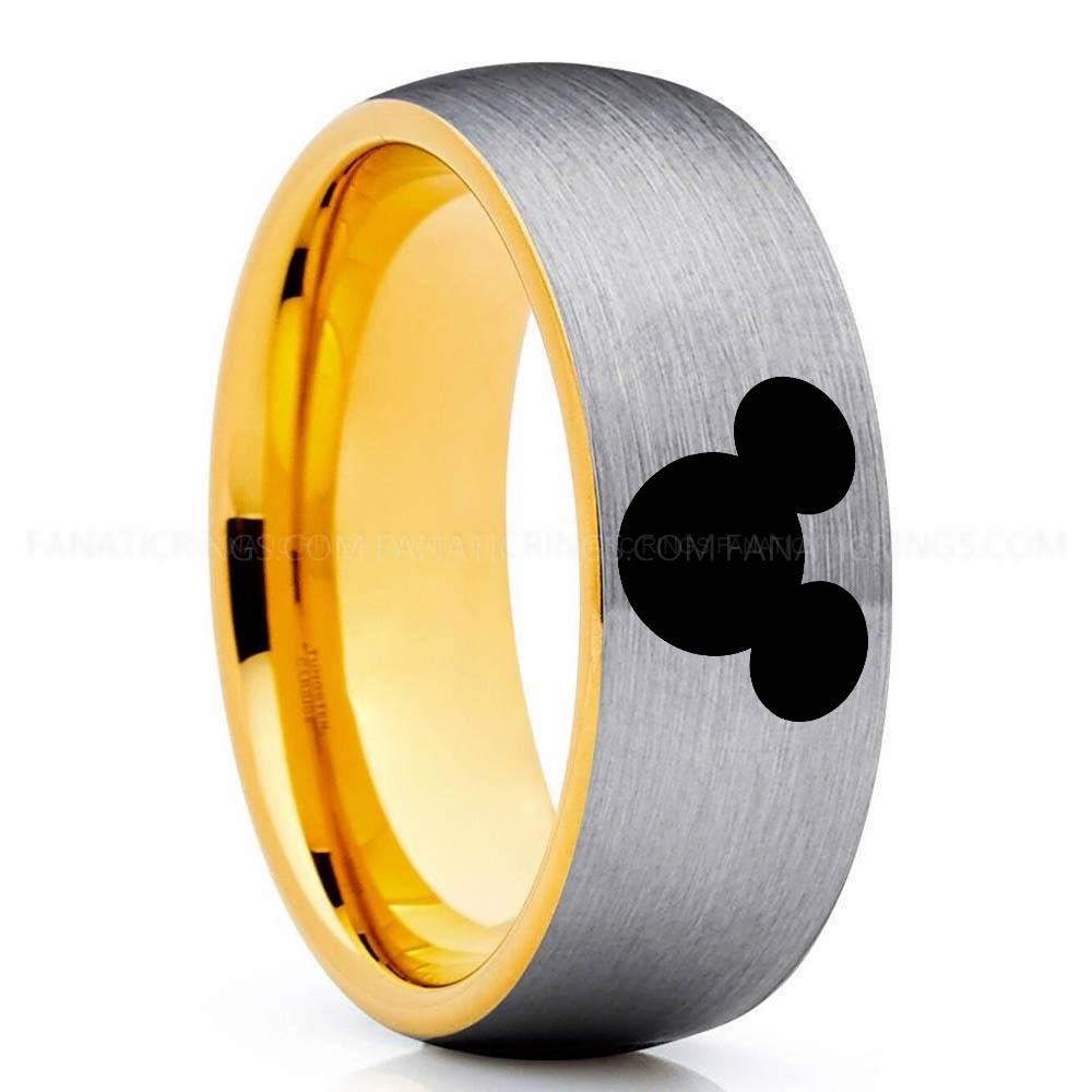 Head Silver Gold Mickey Mouse Ring, Mickey Mouse Jewelry, Mickey Mouse Wedding Band, Mickey Mouse Wedding Ring - Image 1