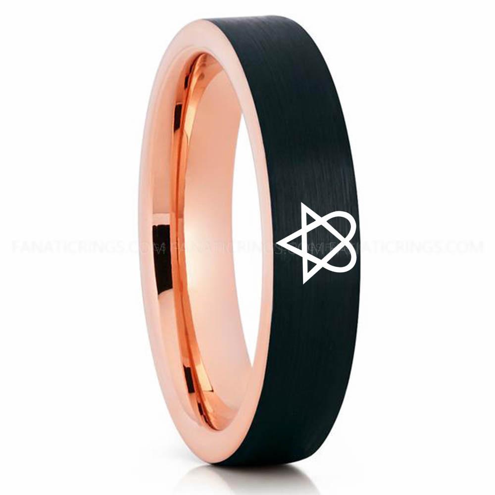 Heartagram Pink (1) Heartagram Ring, HIM Ring, HIM Jewelry, Heartagram Wedding Ring, Black Wedding Ring, Heartagram Wedding Band, ECG Ring - Image 1