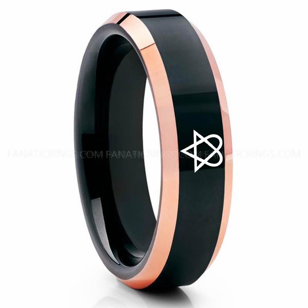 Heartagram Pink (2) Heartagram Ring, HIM Ring, HIM Jewelry, Heartagram Wedding Ring, Black Wedding Ring, Heartagram Wedding Band, ECG Ring - Image 1