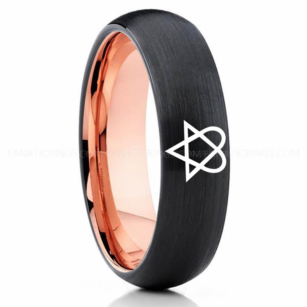 Heartagram Pink (3) Heartagram Ring, HIM Ring, HIM Jewelry, Heartagram Wedding Ring, Black Wedding Ring, Heartagram Wedding Band, ECG Ring - Image 1