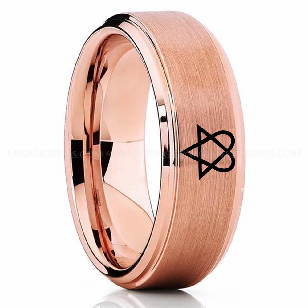 Heartagram Pink Heartagram Ring, HIM Ring, HIM Jewelry, Heartagram Wedding Ring, Rose Gold Wedding Ring, Heartagram Wedding Band, ECG Ring - Image 1