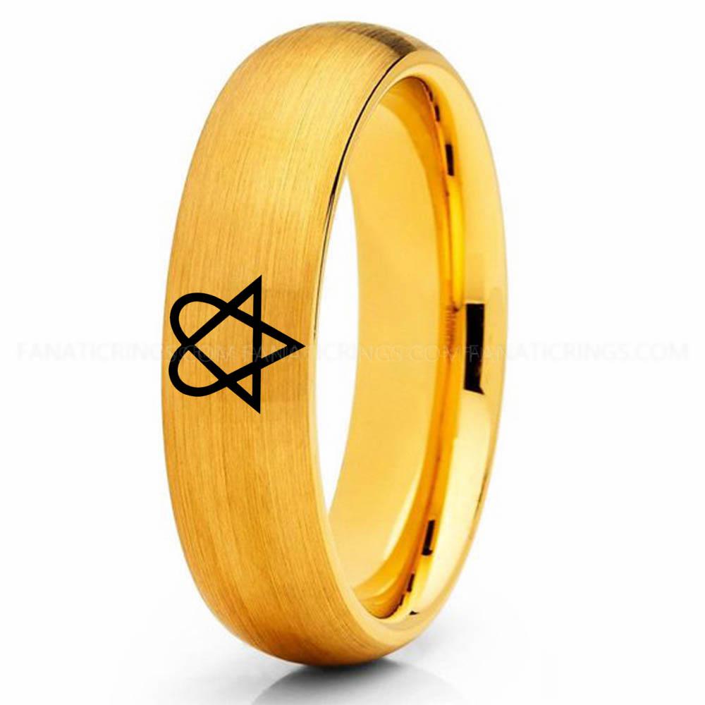 Heartagram Yellow Heartagram Ring, HIM Ring, HIM Jewelry, Heartagram Wedding Ring, Yellow Gold Wedding Ring, Heartagram Wedding Band, ECG Ring - Image 1