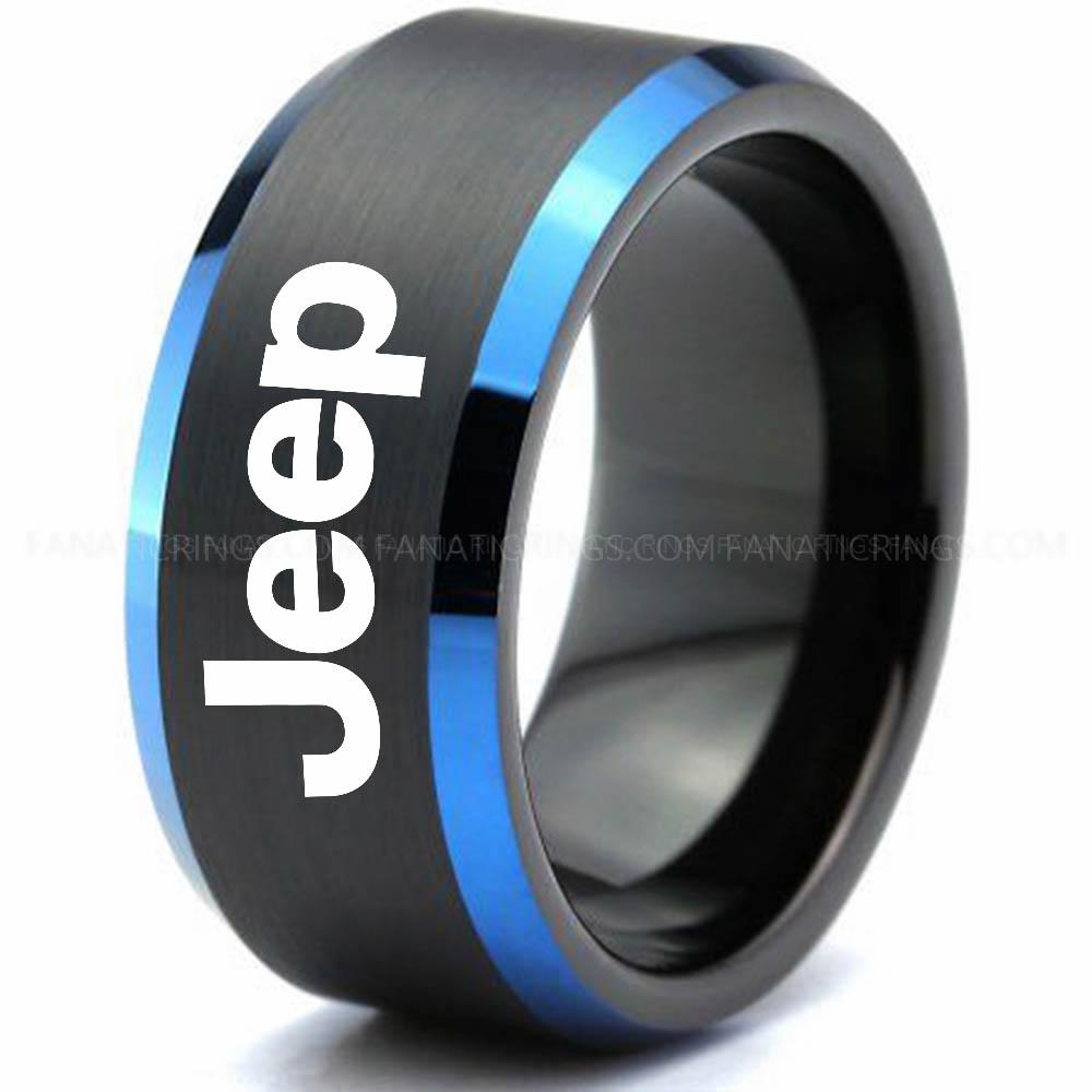 Jeep Black Blue Jeep Ring, Black Jeep Ring, Black Tungsten Ring, Jeep Truck Ring, Black Wedding Ring - Image 1