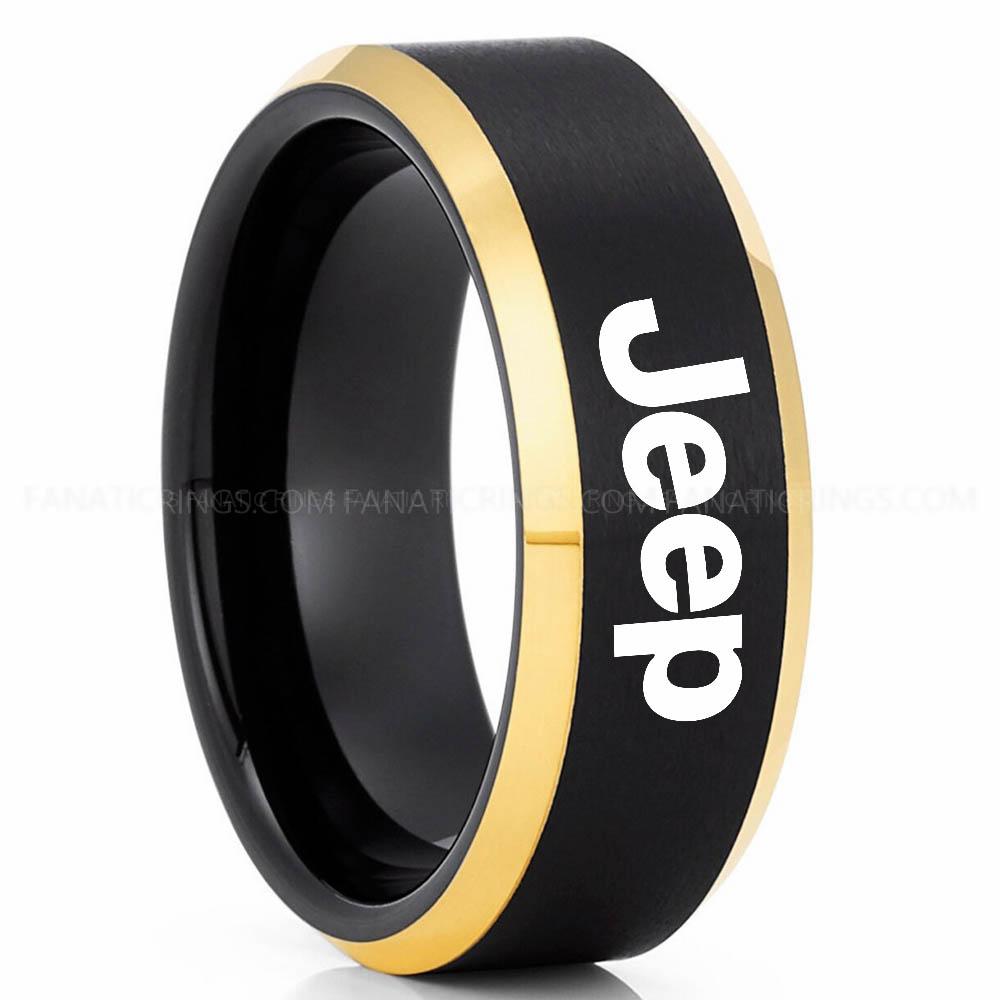 Jeep Black Gold Jeep Ring, Black Jeep Ring, Black Tungsten Ring, Jeep Truck Ring, Black Wedding Ring - Image 1