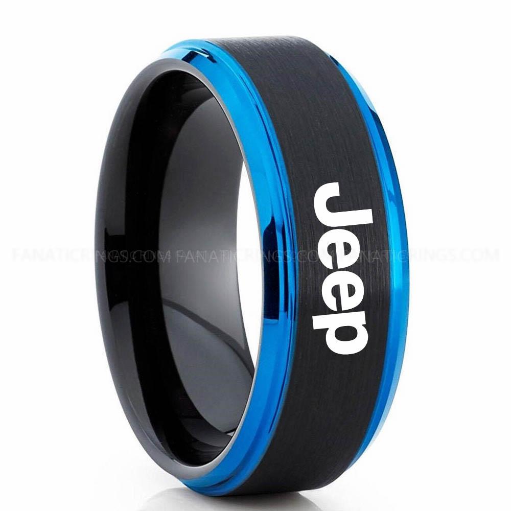 Jeep Blue Black (2) Jeep Ring, Black Jeep Ring, Black Tungsten Ring, Jeep Truck Ring, Black Wedding Ring - Image 1