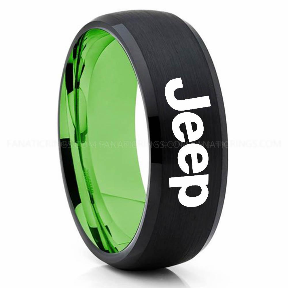 Jeep Green Black Jeep Ring, Black Jeep Ring, Black Tungsten Ring, Jeep Truck Ring, Black Wedding Ring - Image 1