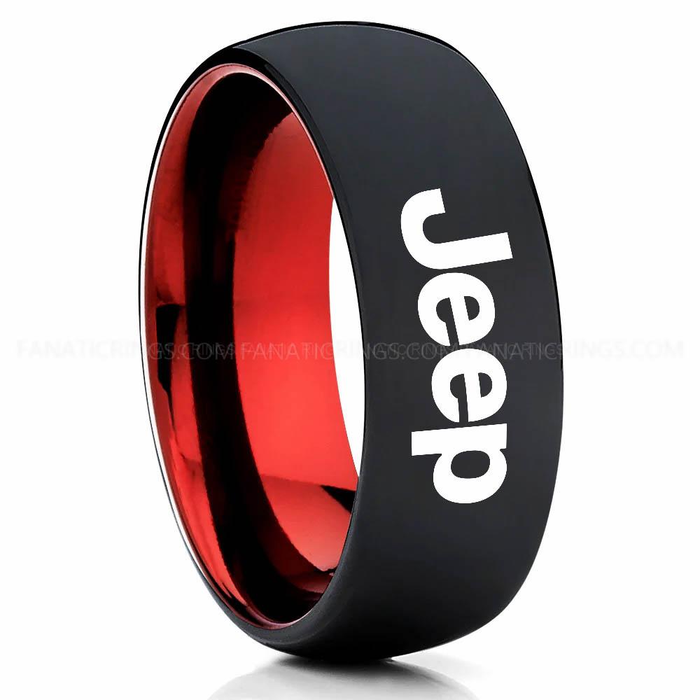Jeep Red Black Jeep Ring, Black Jeep Ring, Black Tungsten Ring, Jeep Truck Ring, Black Wedding Ring - Image 1
