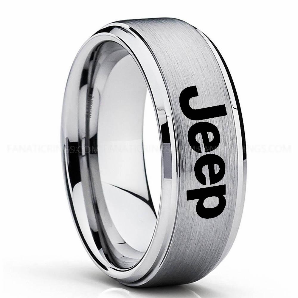 Jeep Silver (2) Jeep Ring, Silver Jeep Ring, Silver Tungsten Ring, Jeep Truck Ring, Silver Wedding Ring - Image 1