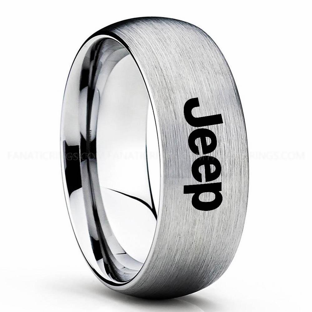 Jeep Silver (3) Jeep Ring, Silver Jeep Ring, Silver Tungsten Ring, Jeep Truck Ring, Silver Wedding Ring - Image 1