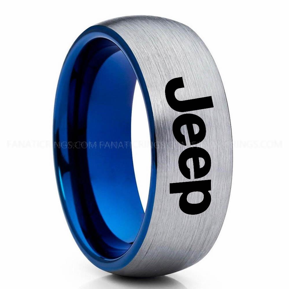 Jeep Silver Blue Jeep Ring, Silver Jeep Ring, Silver Tungsten Ring, Jeep Truck Ring, Silver Wedding Ring - Image 1
