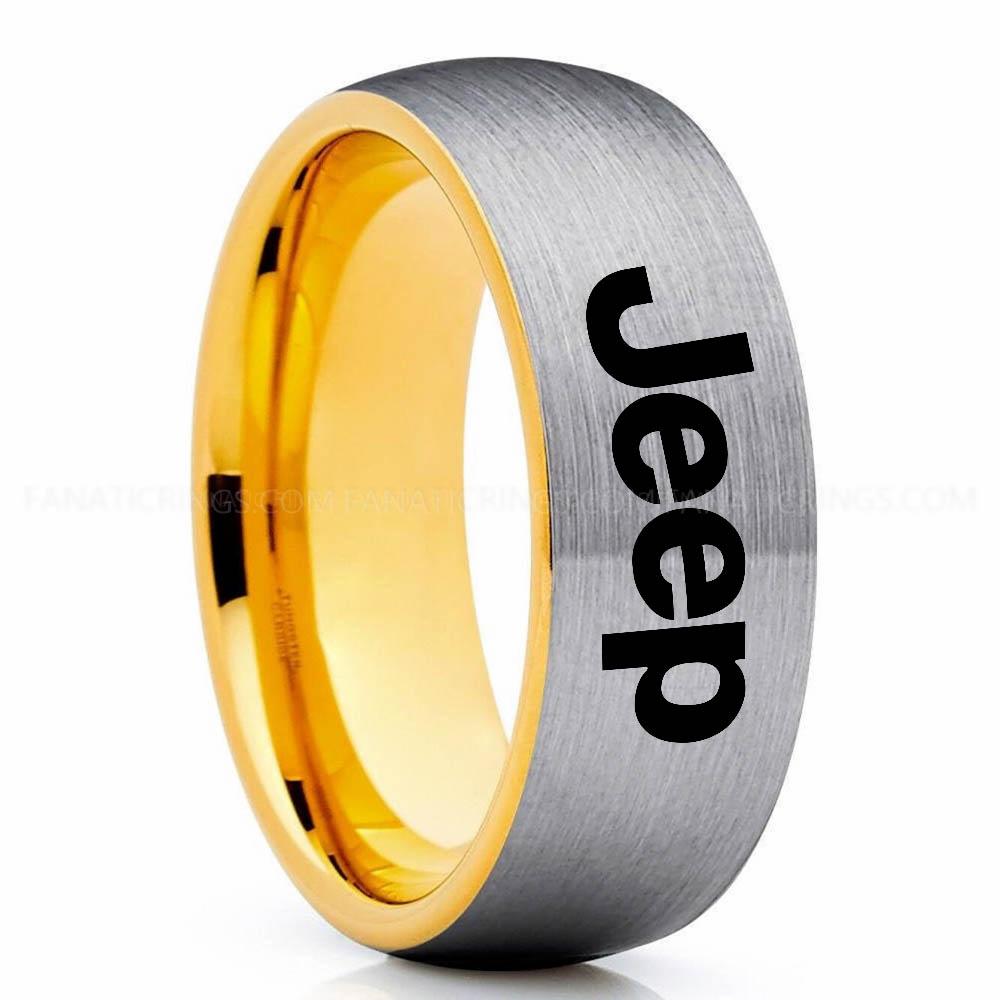 Jeep Silver Gold Jeep Ring, Silver Jeep Ring, Silver Tungsten Ring, Jeep Truck Ring, Silver Wedding Ring - Image 1
