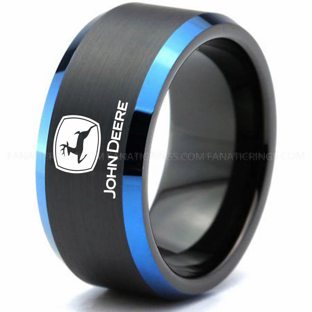 John Deer Black Blue John Deere Ring, John Deere Wedding Ring, Deere Wedding Band, Farmer Jewelry - Image 1