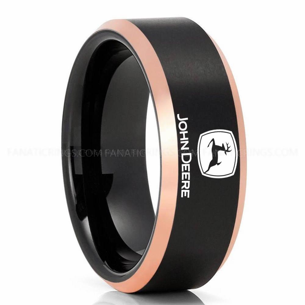 John Deer Black Rose Gold John Deere Ring, John Deere Wedding Ring, Deere Wedding Band, Farmer Jewelry - Image 1