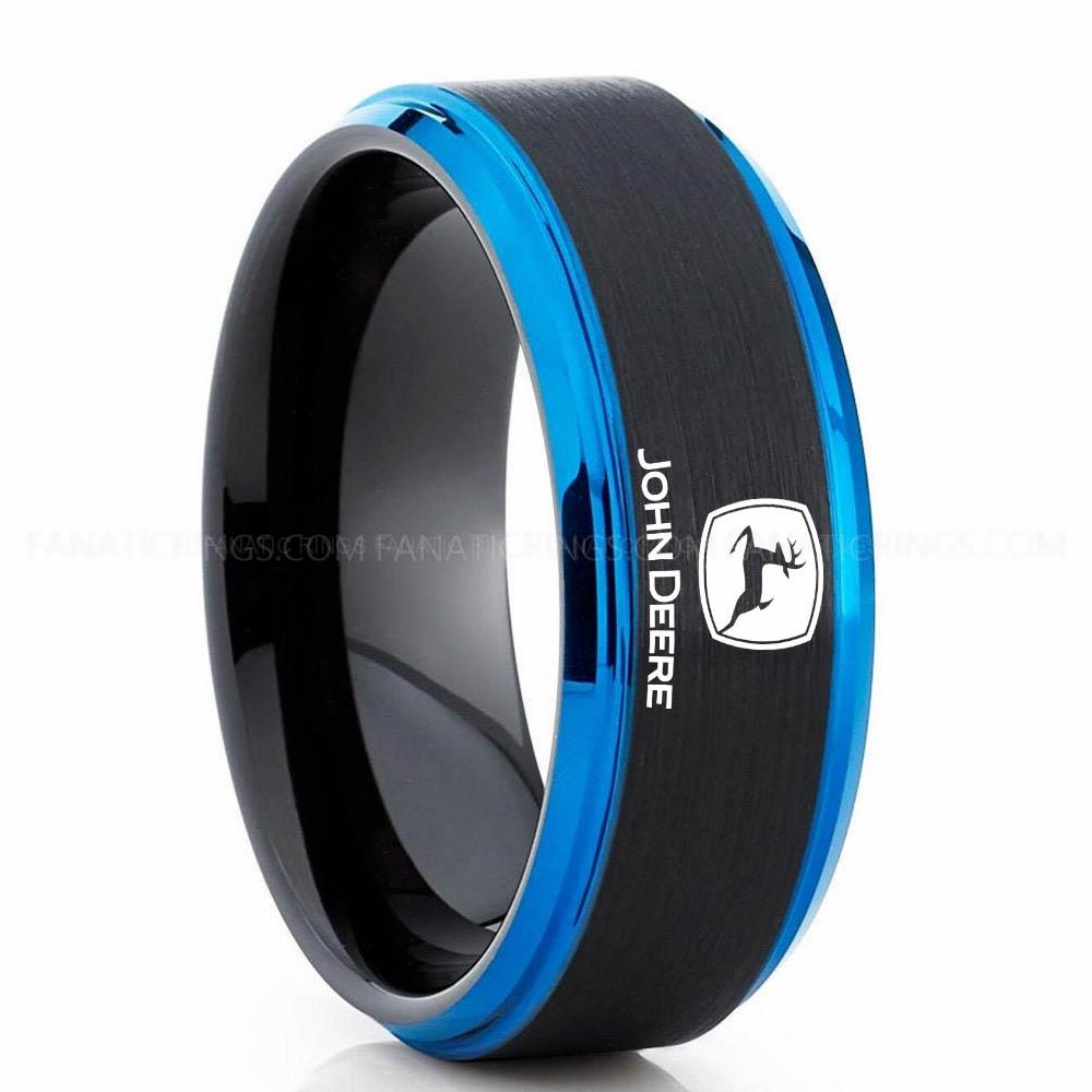 John Deer Blue Black (2) John Deere Ring, John Deere Wedding Ring, Deere Wedding Band, Farmer Jewelry - Image 1