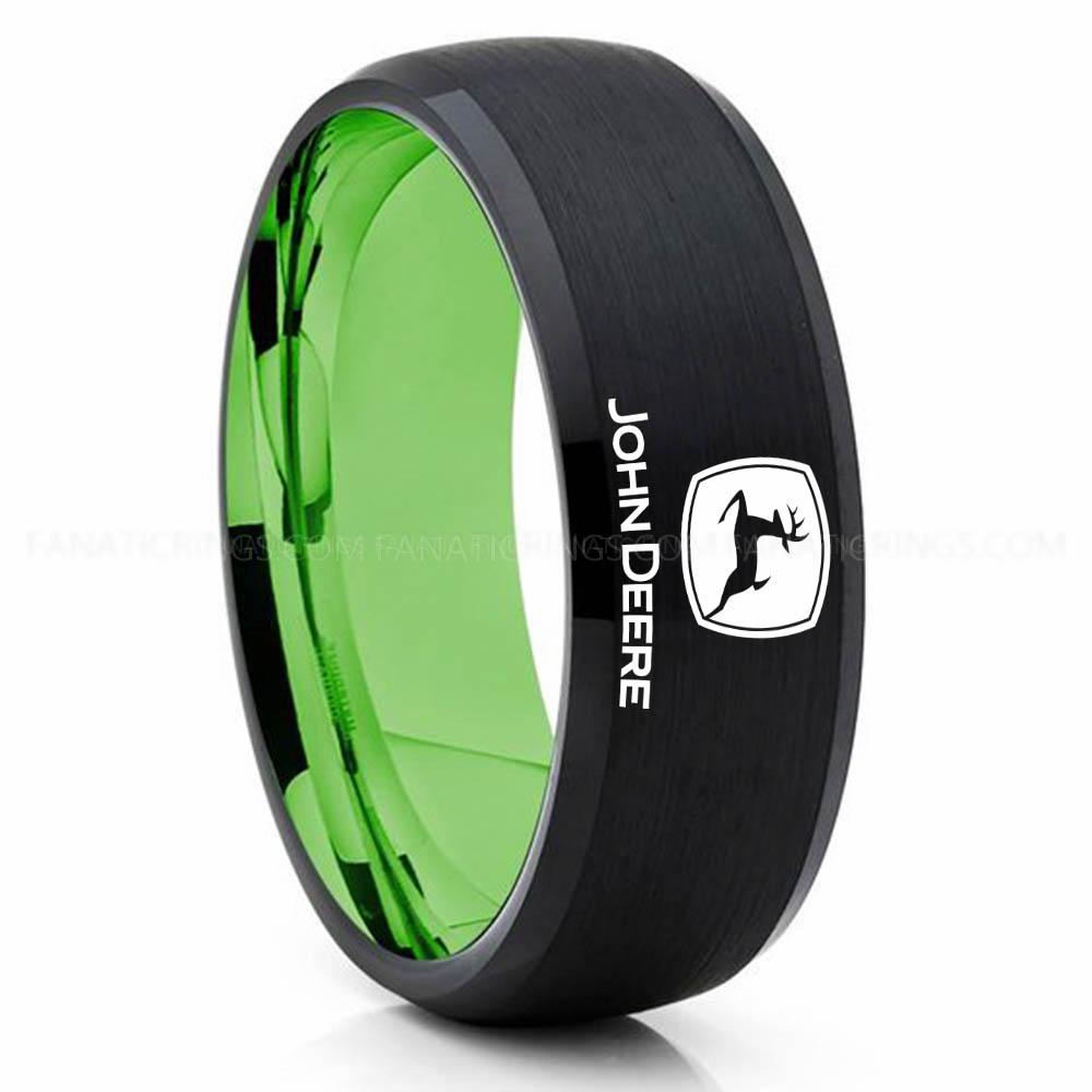 John Deer Green Black John Deere Ring, John Deere Wedding Ring, Deere Wedding Band, Farmer Jewelry - Image 1