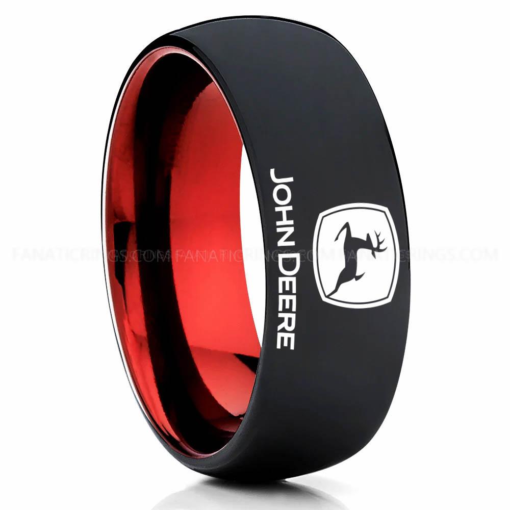 John Deer Red Black John Deere Ring, John Deere Wedding Ring, Deere Wedding Band, Farmer Jewelry - Image 1