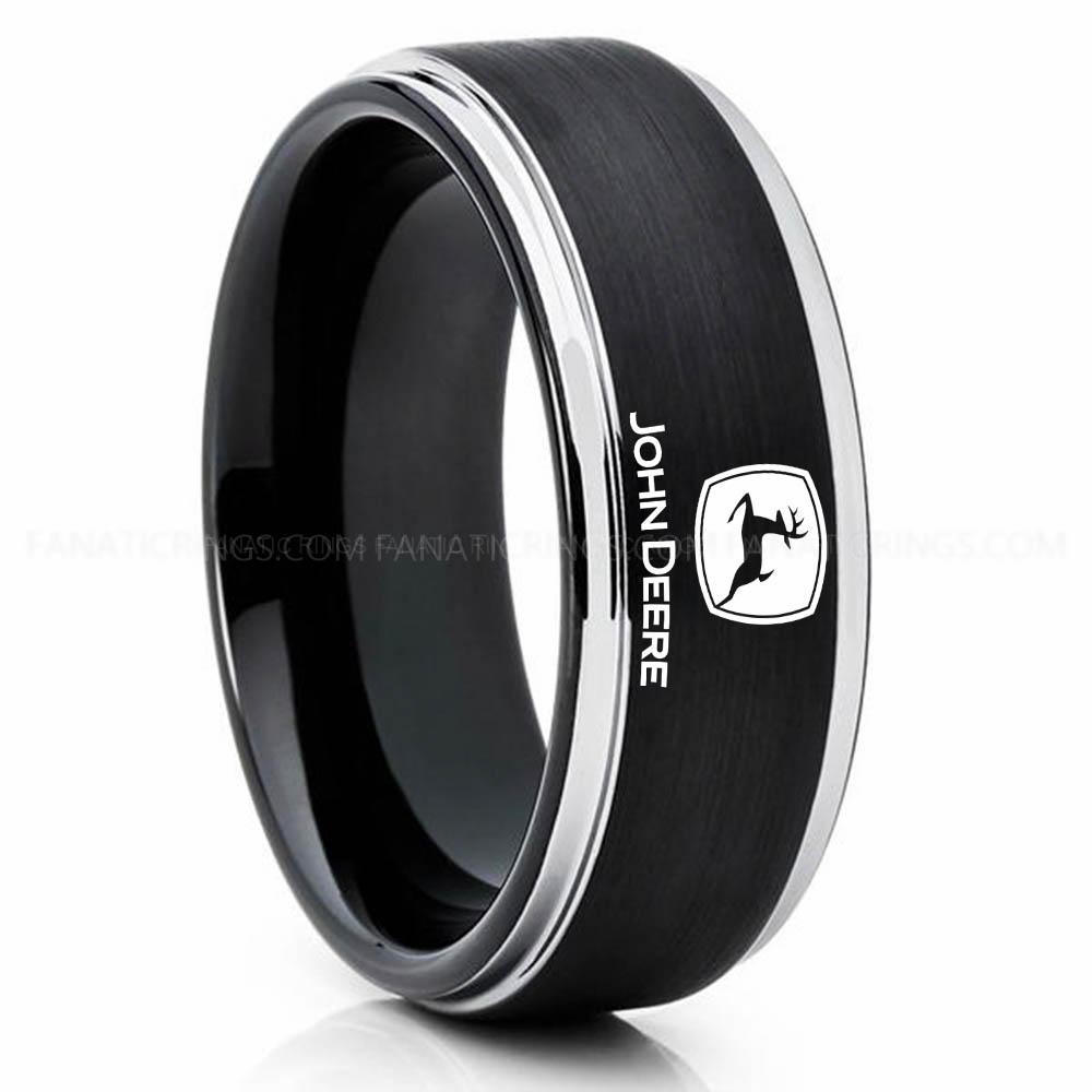 John Deer Silver Black John Deere Ring, John Deere Wedding Ring, Deere Wedding Band, Farmer Jewelry - Image 1