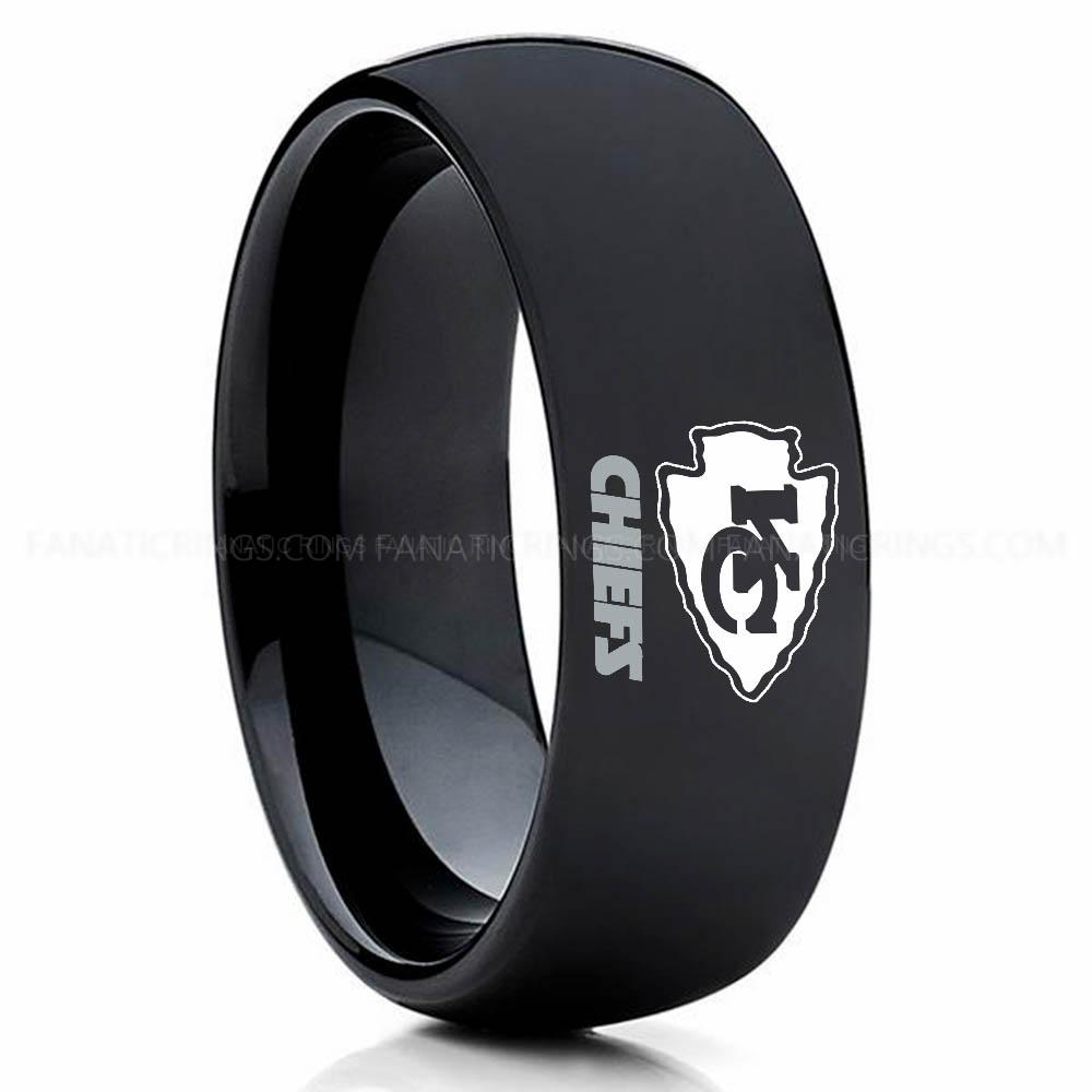 KC Chiefs Black (1) Chiefs Ring, Chiefs Wedding Band, Chiefs Wedding Ring, Chiefs Jewelry - Image 1