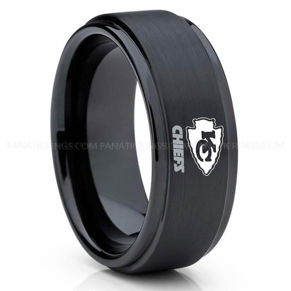KC Chiefs Black (3) Chiefs Ring, Chiefs Wedding Band, Chiefs Wedding Ring, Chiefs Jewelry - Image 1