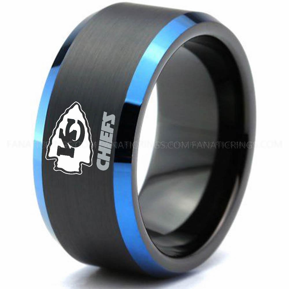 KC Chiefs Black Blue Chiefs Ring, Chiefs Wedding Band, Chiefs Wedding Ring, Chiefs Jewelry - Image 1