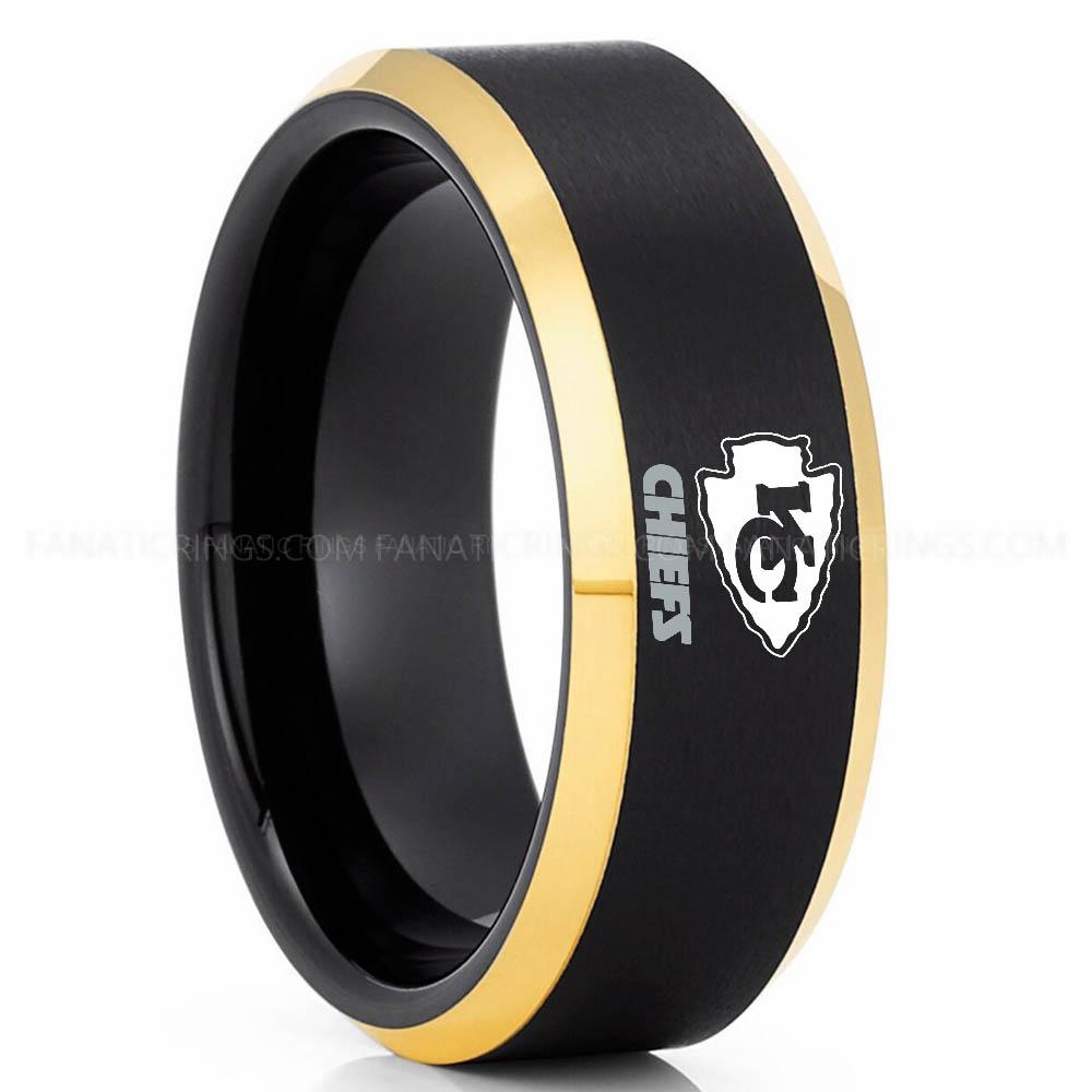 KC Chiefs Black Gold Chiefs Ring, Chiefs Wedding Band, Chiefs Wedding Ring, Chiefs Jewelry - Image 1