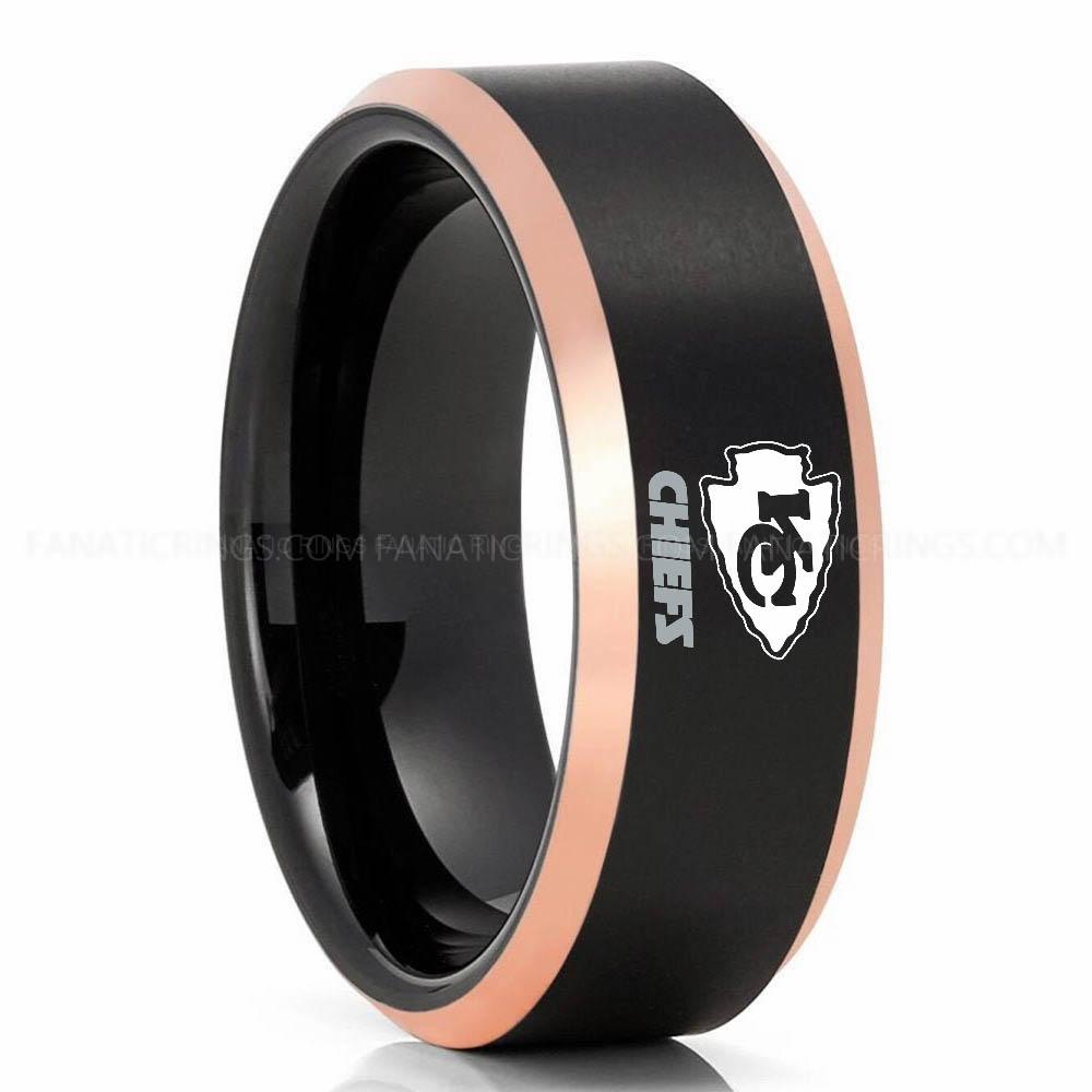 KC Chiefs Black Rose Gold Chiefs Ring, Chiefs Wedding Band, Chiefs Wedding Ring, Chiefs Jewelry - Image 1