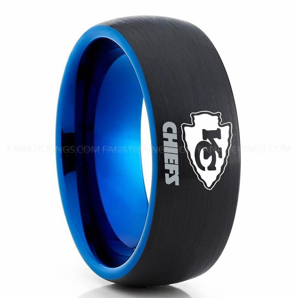 KC Chiefs Blue Black Chiefs Ring, Chiefs Wedding Band, Chiefs Wedding Ring, Chiefs Jewelry - Image 1
