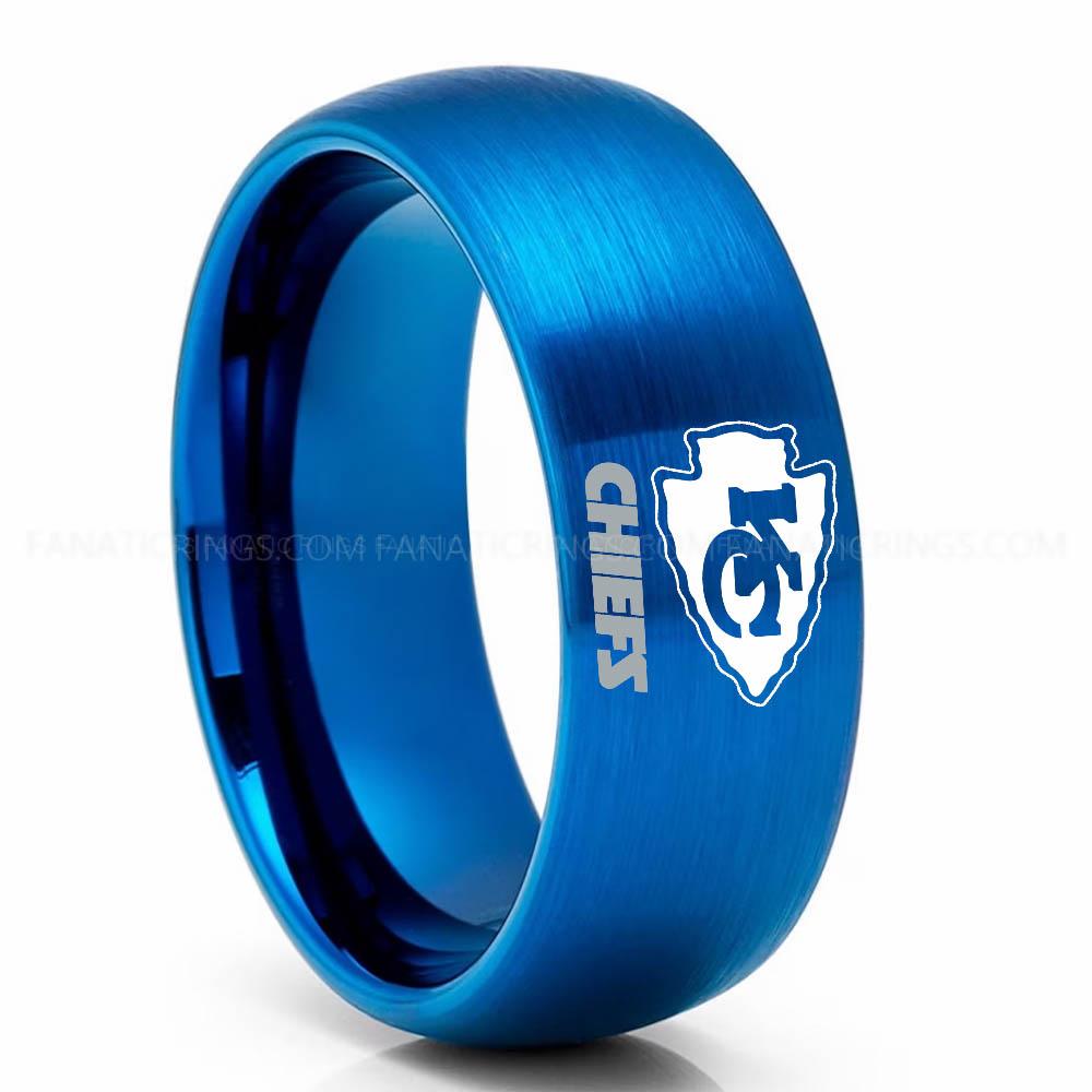 KC Chiefs Blue Chiefs Ring, Chiefs Wedding Band, Chiefs Wedding Ring, Chiefs Jewelry - Image 1